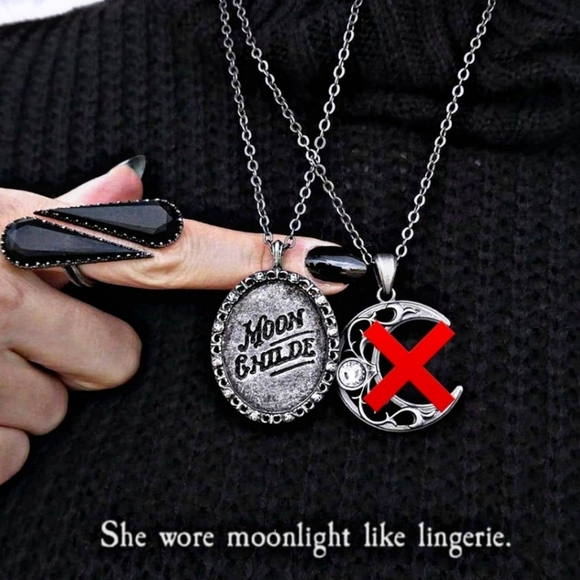 Killstar ✦ Moon Childe Necklace ✦ Gothic Crescent Pendant on 20" Dark Chain - Picture 4 of 8